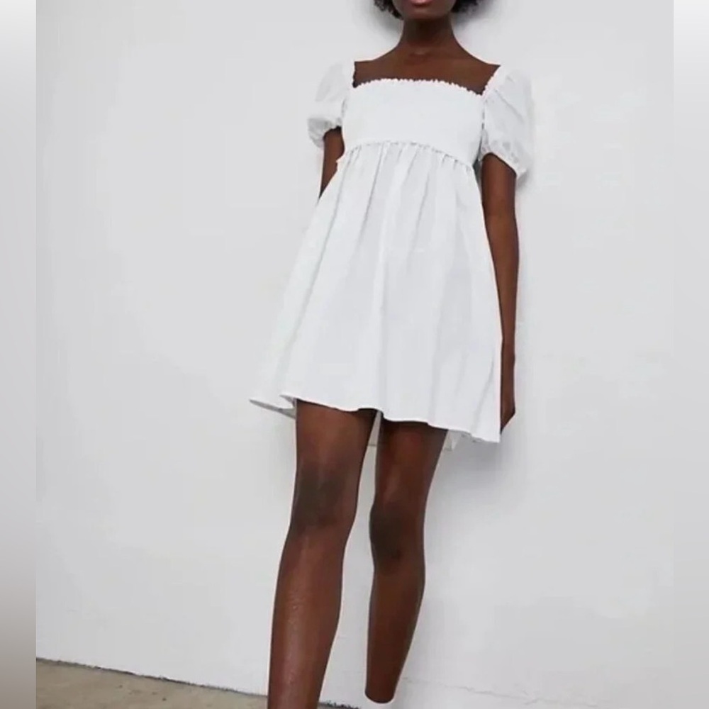 Aritzia Sunday Best Hadley Puff Sleeve White Babydoll Mini Dress Size 2XS